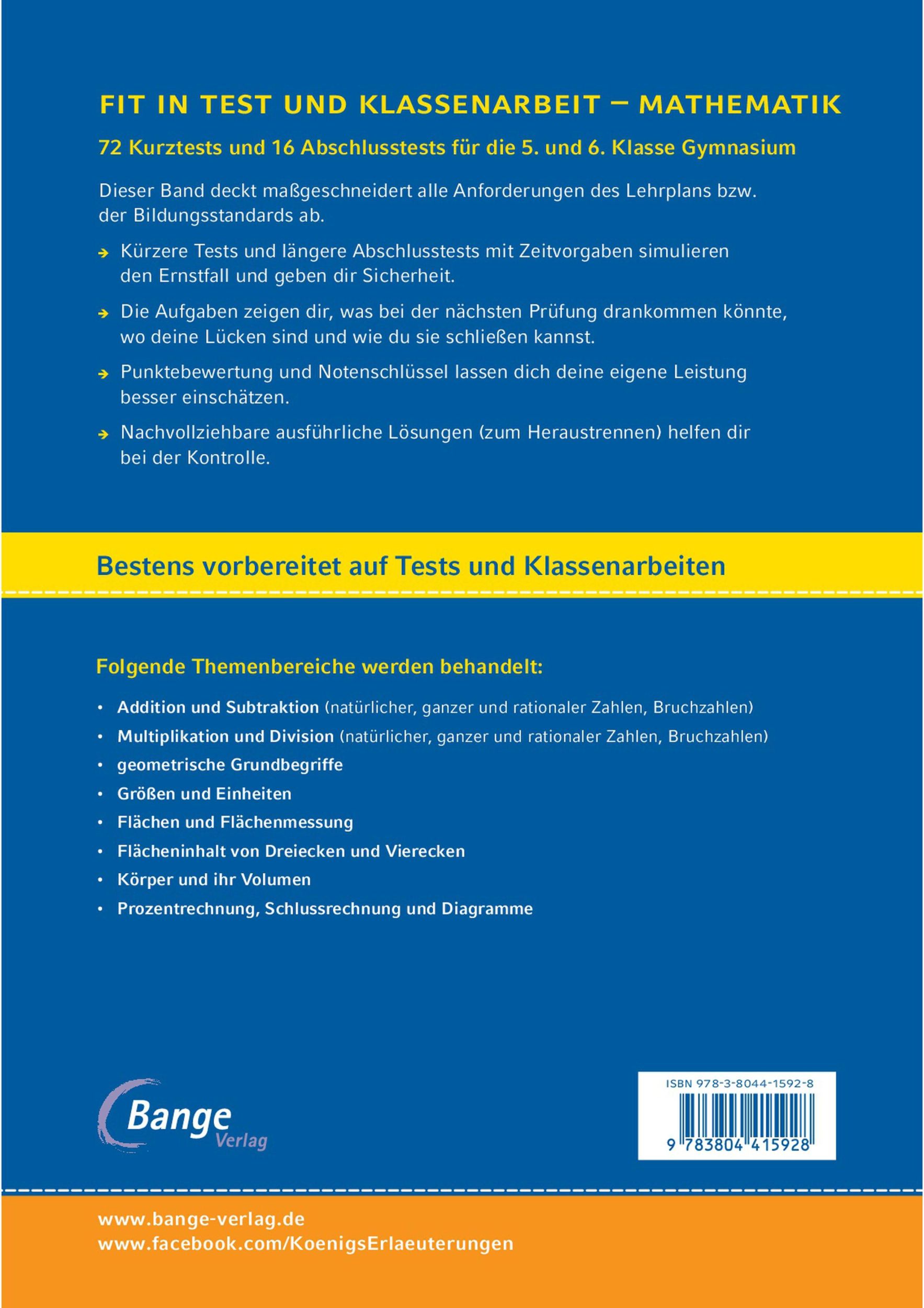 Rückseite: 9783804415928 | Fit in Test und Klassenarbeit - Mathematik 5./6. Klasse Gymnasium