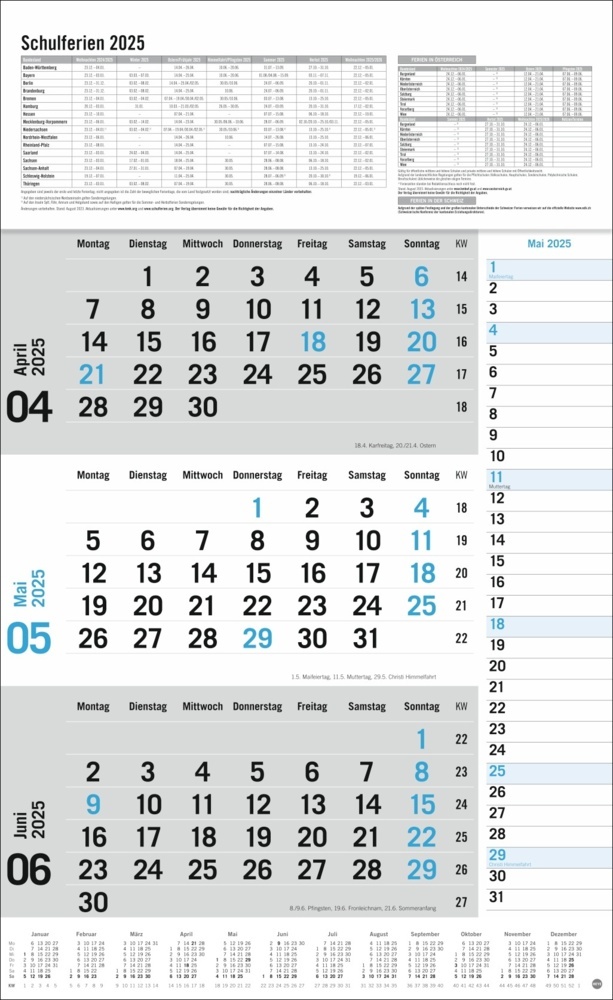 Bild: 9783756406647 | 3-Monats-Planer 2025 mit Klappfälzel mit Ferienterminen. | Kalender