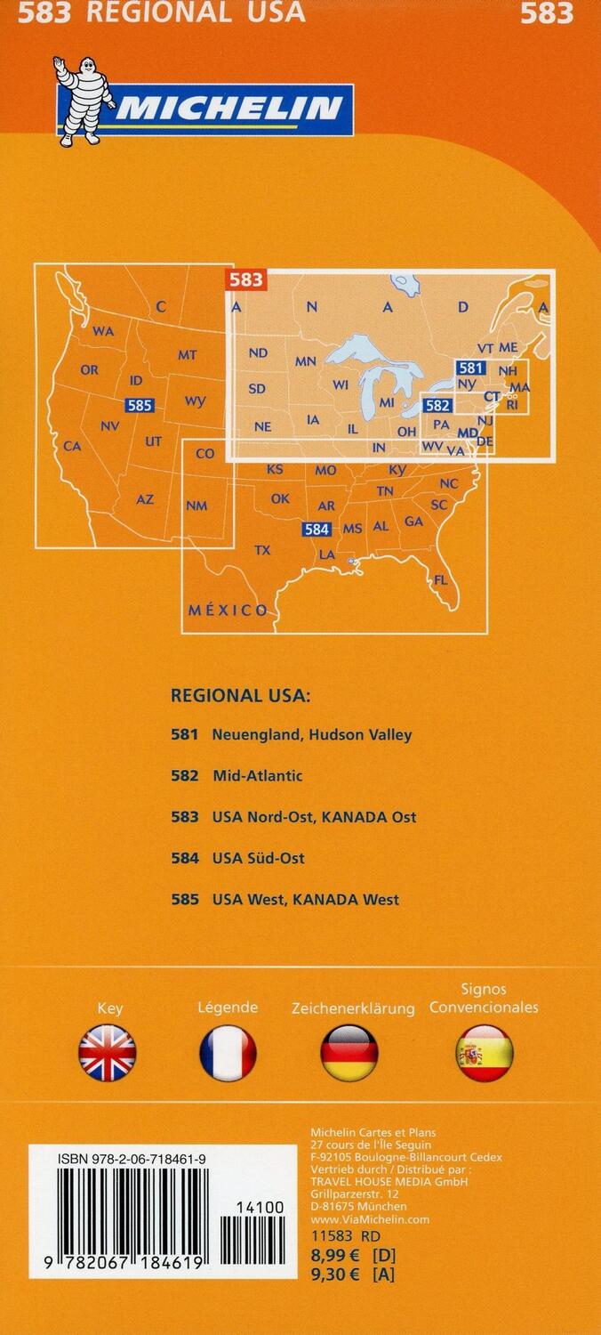 Bild: 9782067184619 | Michelin USA Nord-Ost, Kanada Ost | Michelin | (Land-)Karte | Deutsch