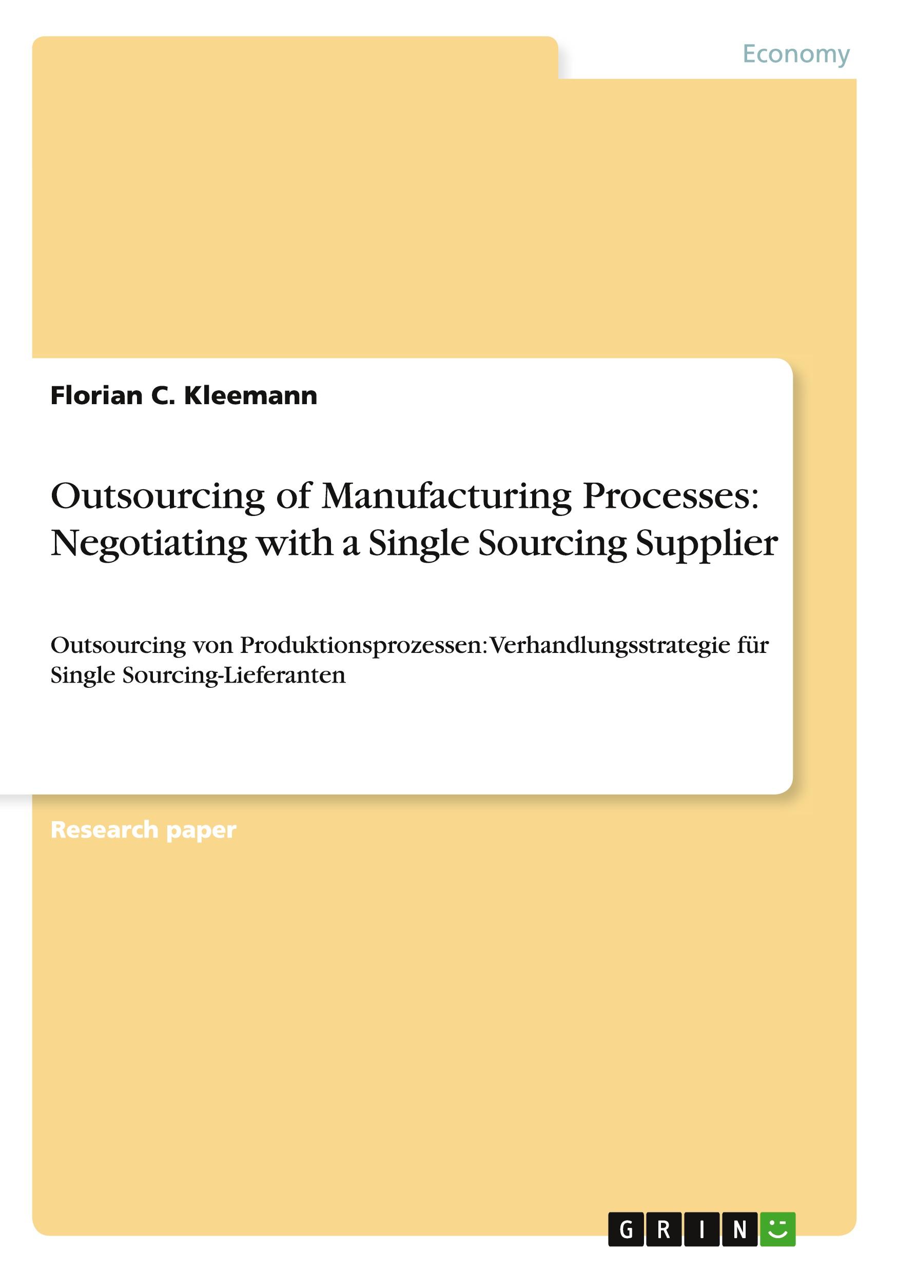 Cover: 9783656146155 | Outsourcing of Manufacturing Processes: Negotiating with a Single...