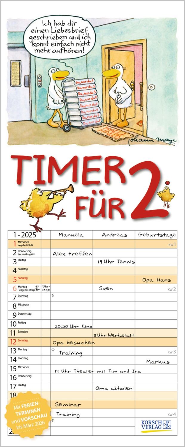 Cover: 9783731876946 | Timer für 2 2025 | Verlag Korsch | Kalender | 14 S. | Deutsch | 2026