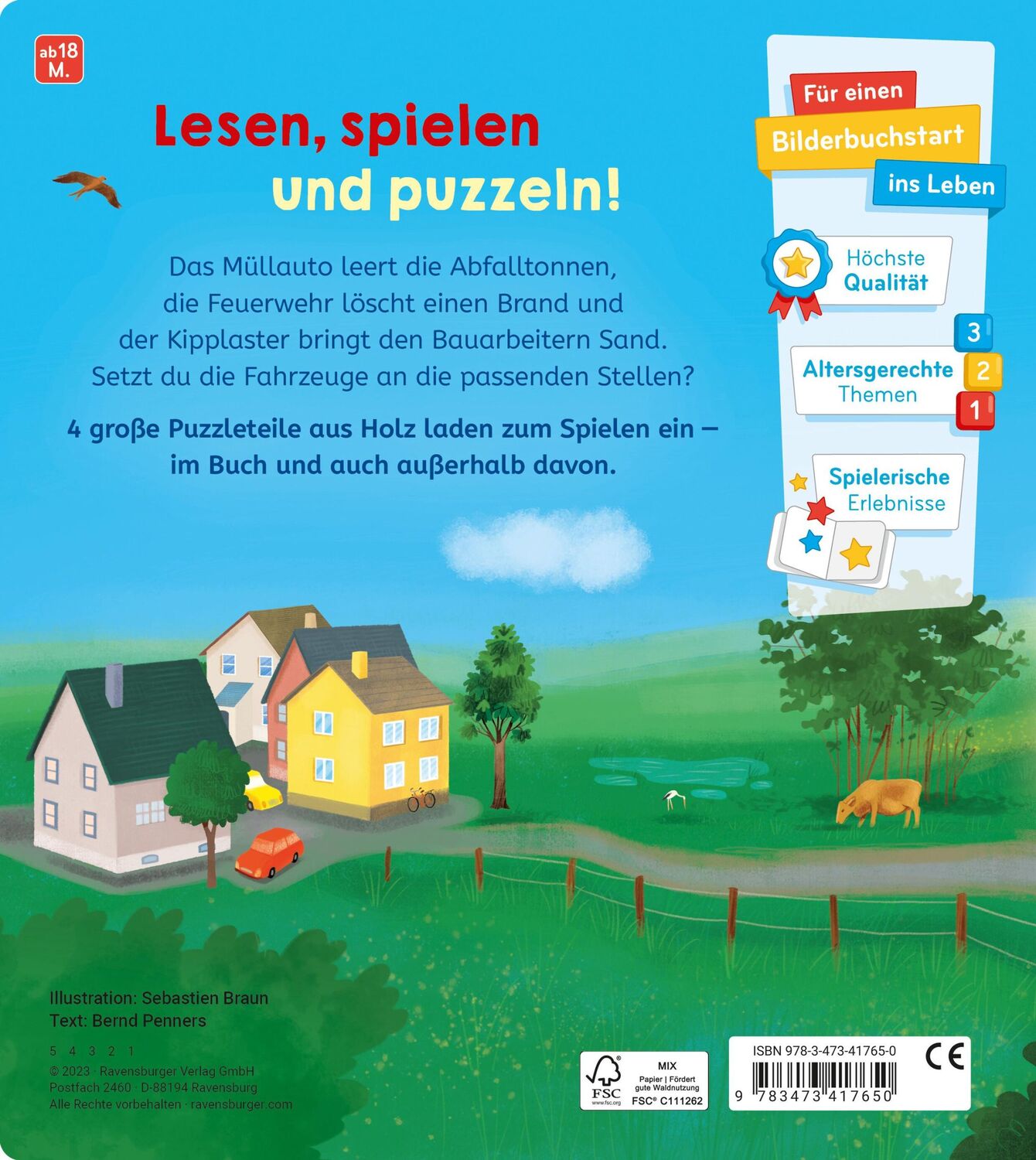 Rückseite: 9783473417650 | Spiel mit den Fahrzeugen: Mein buntes Holzpuzzle-Buch | Bernd Penners