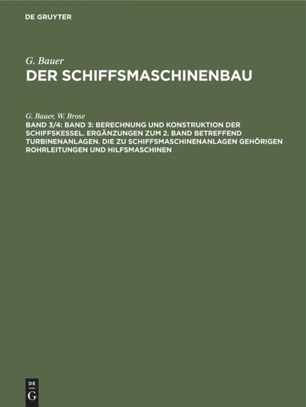 Cover: 9783486773361 | Band 3: Berechnung und Konstruktion der Schiffskessel. Ergänzungen...