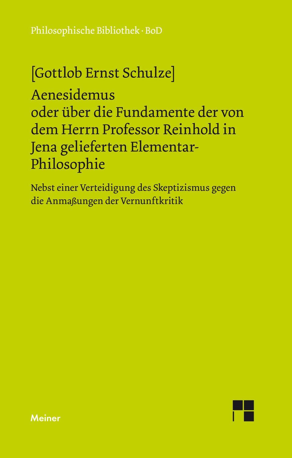 Cover: 9783787312801 | Aenesidemus oder über die Fundamente der von Herrn Professor...