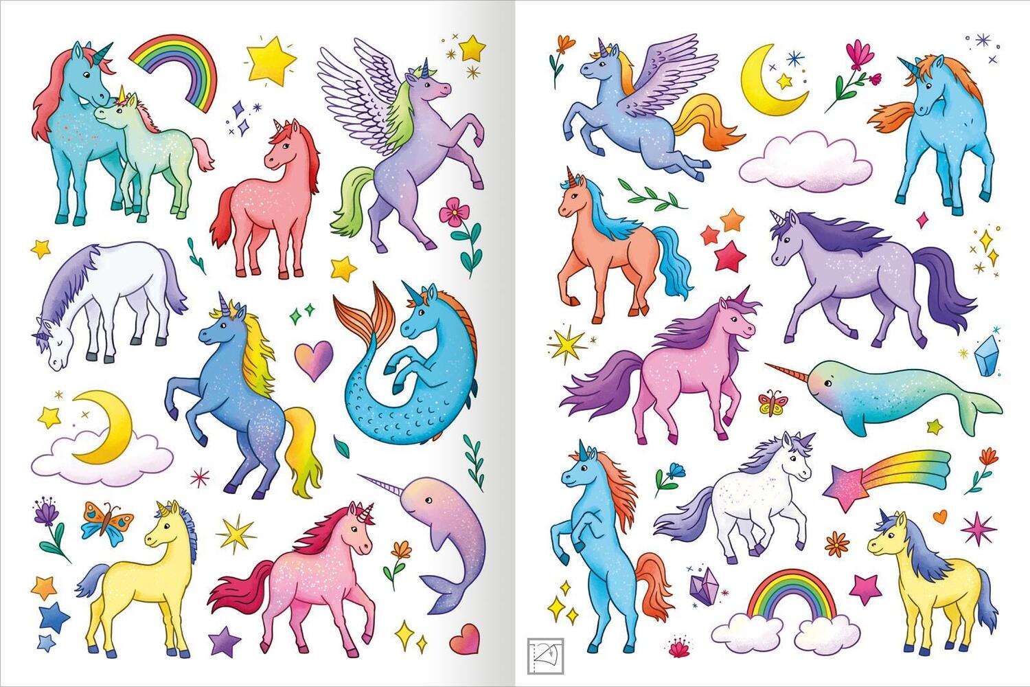 Bild: 9783845859088 | Mein schillerndes Stickerheft - Zauberhafte Einhornwelt | Marie Zippel