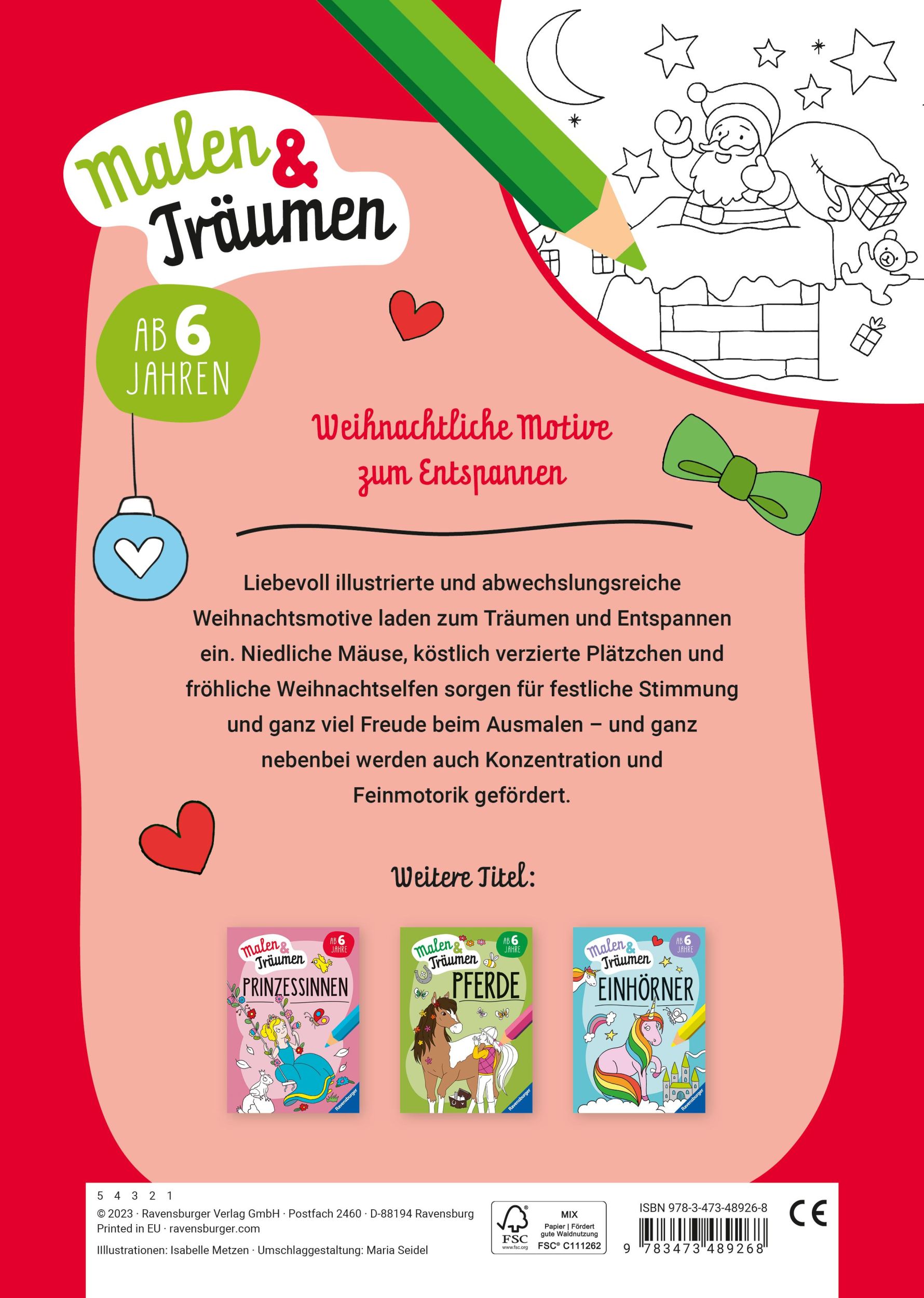 Rückseite: 9783473489268 | Ravensburger Weihnachten - malen und träumen - 24 Ausmalbilder für...