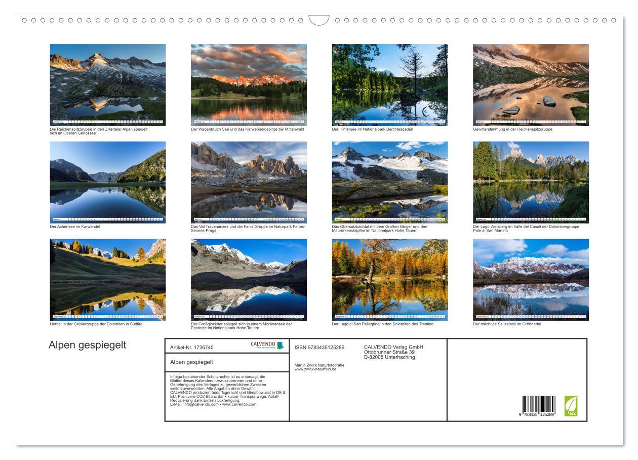 Bild: 9783435125289 | Alpen gespiegelt (Wandkalender 2025 DIN A2 quer), CALVENDO...