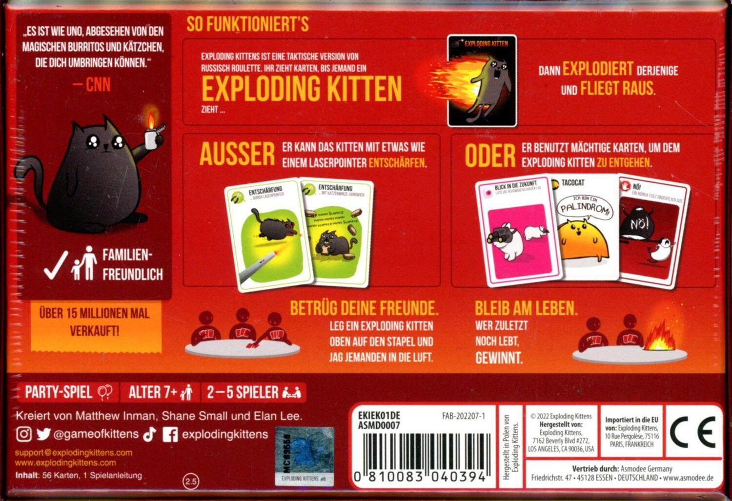 Bild: 810083040394 | Exploding Kittens | Familienspiel | Exploding Kittens | Spiel | 2022