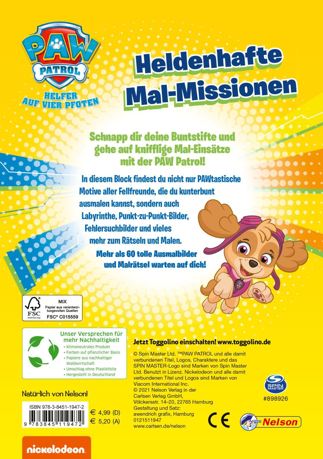 Rückseite: 9783845119472 | PAW Patrol: Heldenhafte Mal-Missionen | Taschenbuch | PAW Patrol