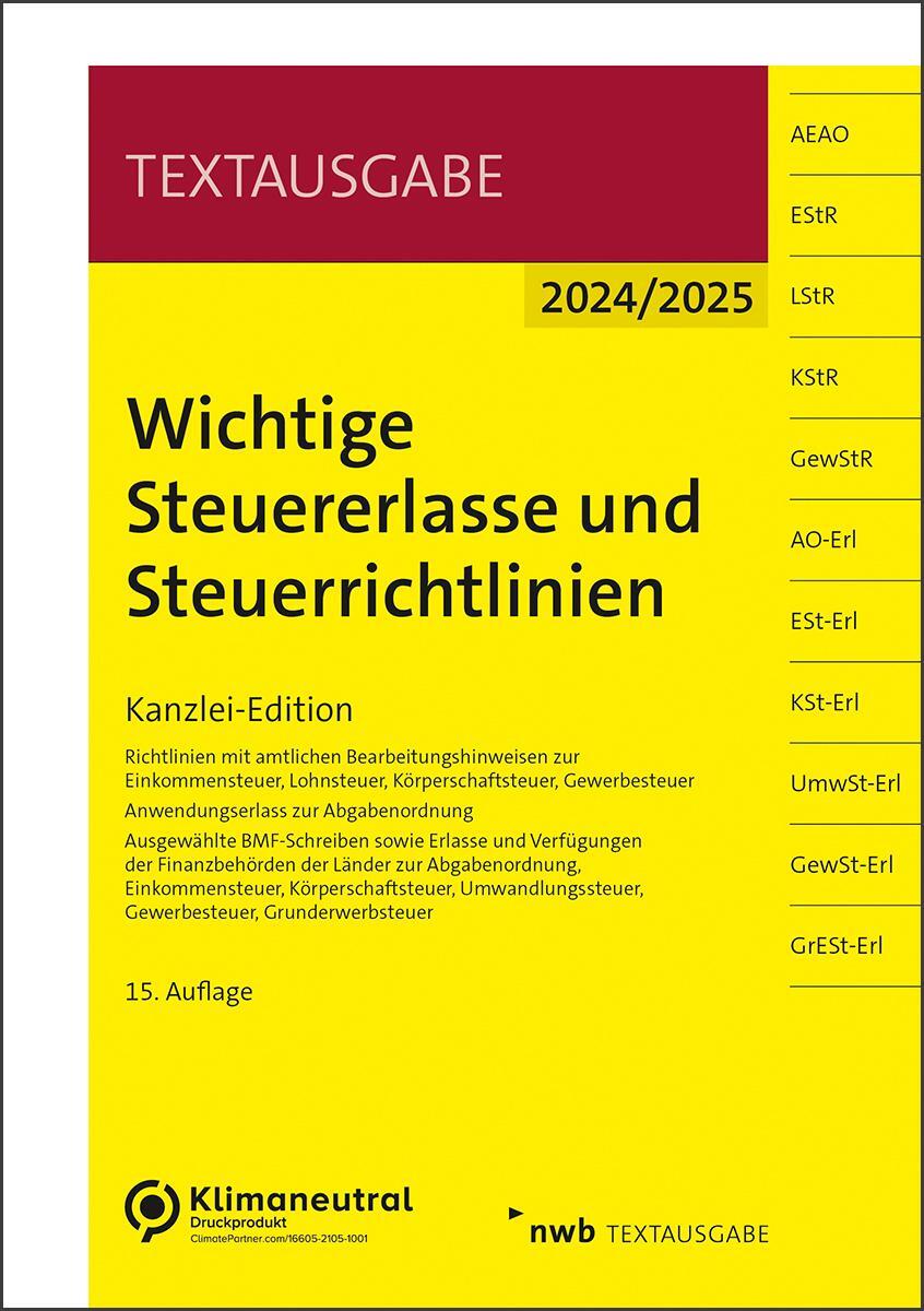 Cover: 9783482683152 | Wichtige Steuererlasse und Steuerrichtlinien | Kanzlei-Edition | 2024