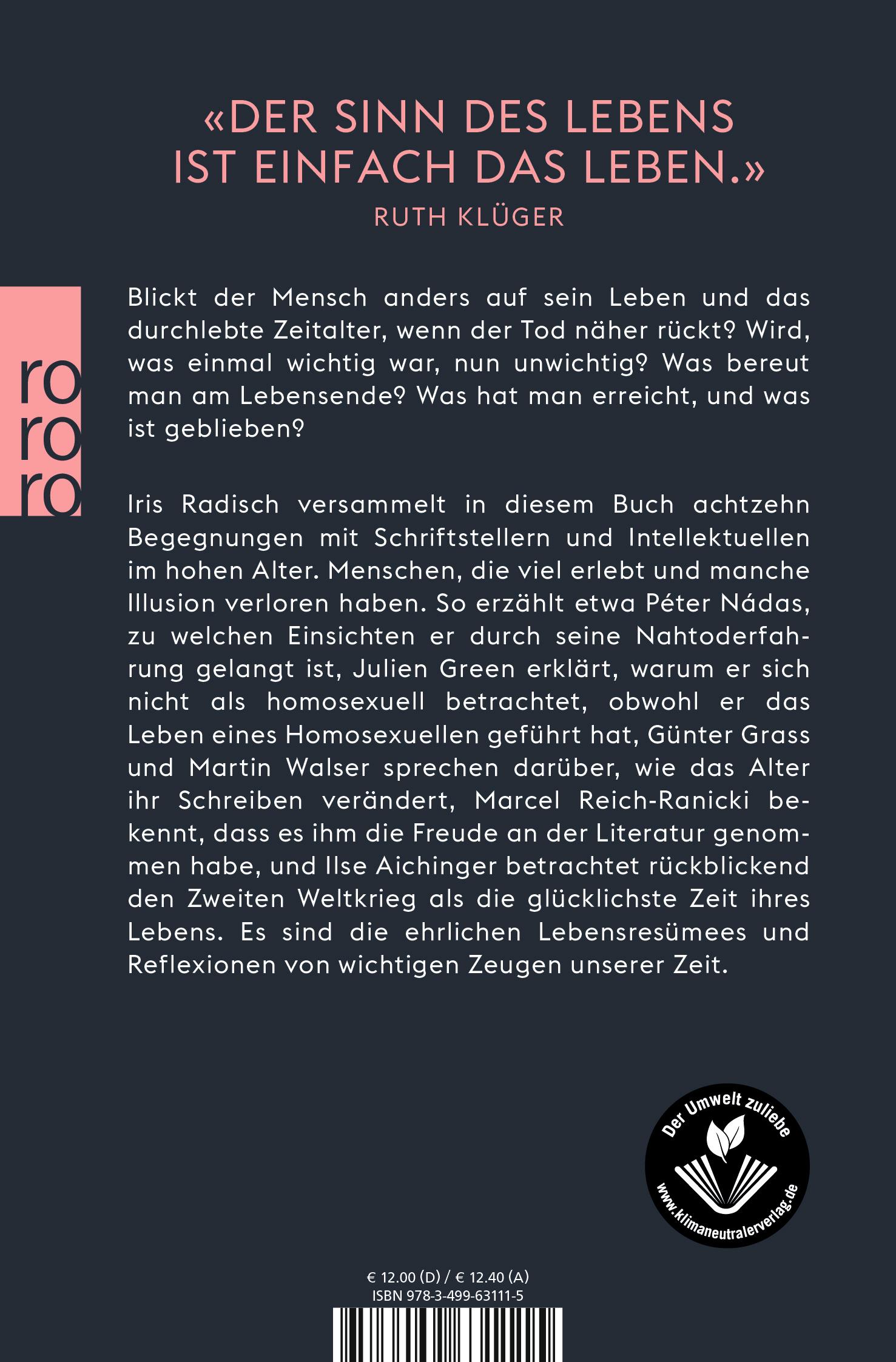 Rückseite: 9783499631115 | Die letzten Dinge | Lebensendgespräche | Iris Radisch | Taschenbuch