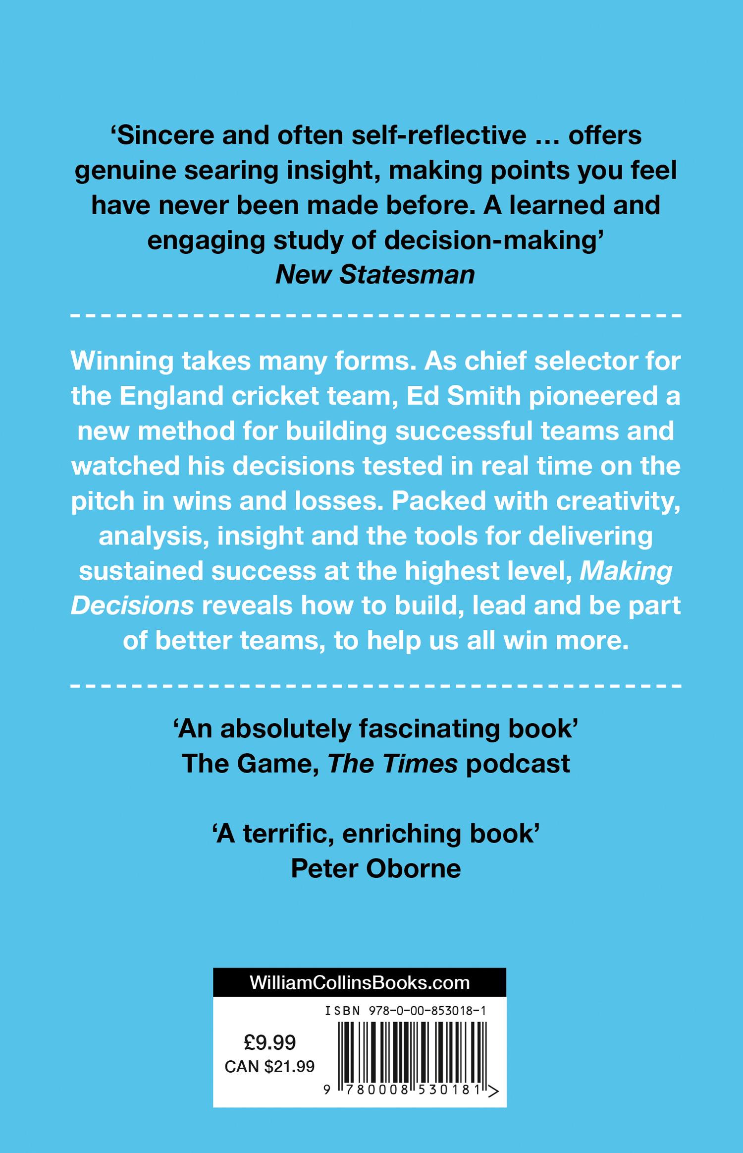 Rückseite: 9780008530181 | Making Decisions | Thinking Bigger, Seeing Further | Ed Smith | Buch