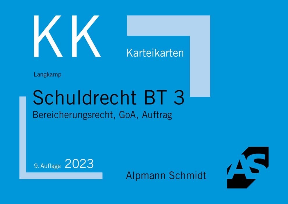 Cover: 9783867528474 | Karteikarten Schuldrecht BT 3 | Bereicherungsrecht, GoA, Auftrag