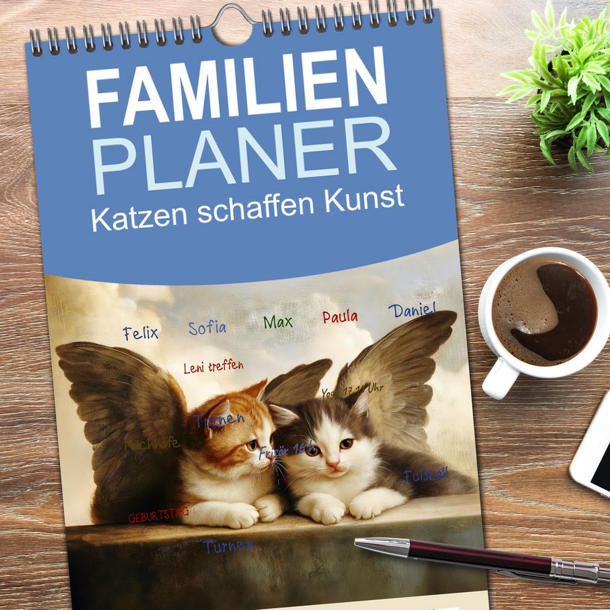 Bild: 9783457191934 | Familienplaner 2025 - Katzen schaffen Kunst mit 5 Spalten...