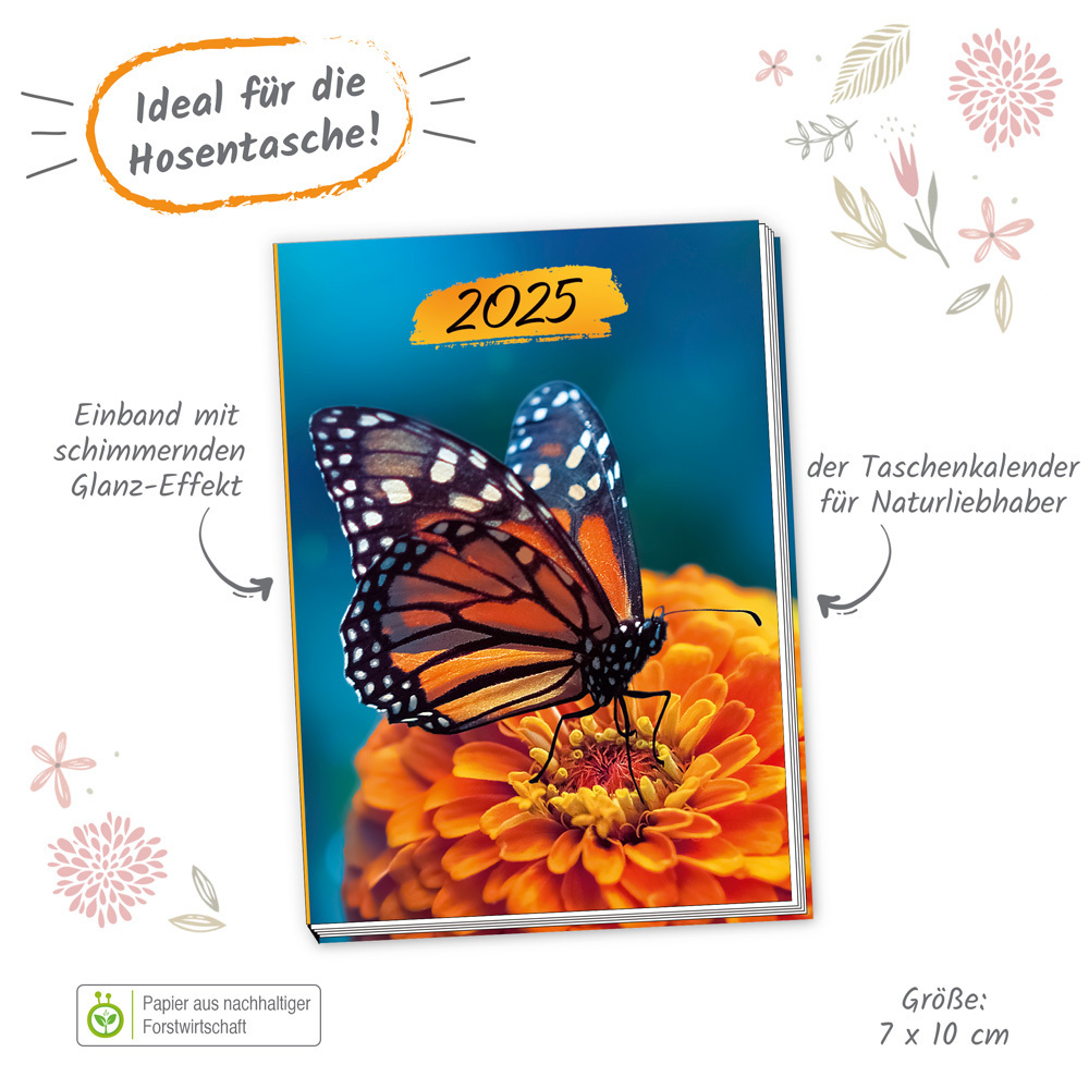 Bild: 4251901506948 | Trötsch Taschenkalender A7 Schmetterling 2025 | Mini-Terminkalender