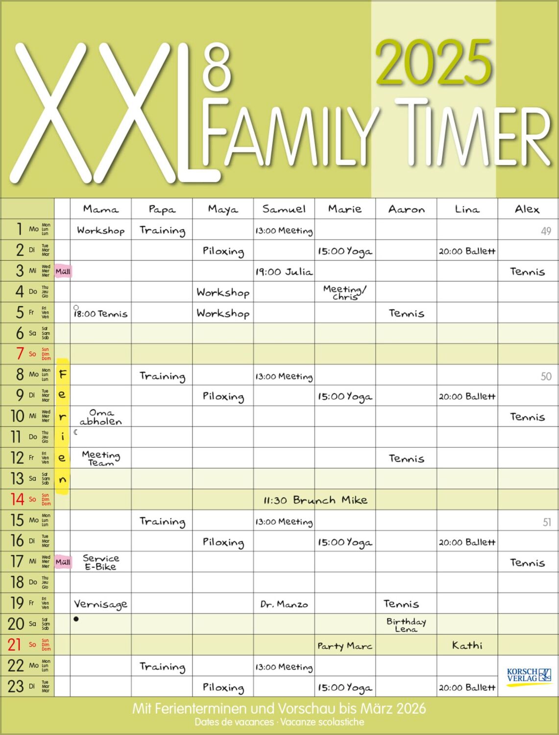 Cover: 9783731877035 | XXL Family Timer 8 2025 | Verlag Korsch | Kalender | 14 S. | Deutsch