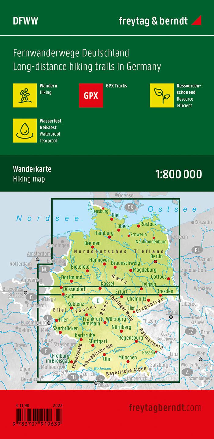 Rückseite: 9783707919639 | Fernwanderwege Deutschland, Weitwanderkarte 1:800.000, freytag &amp;...