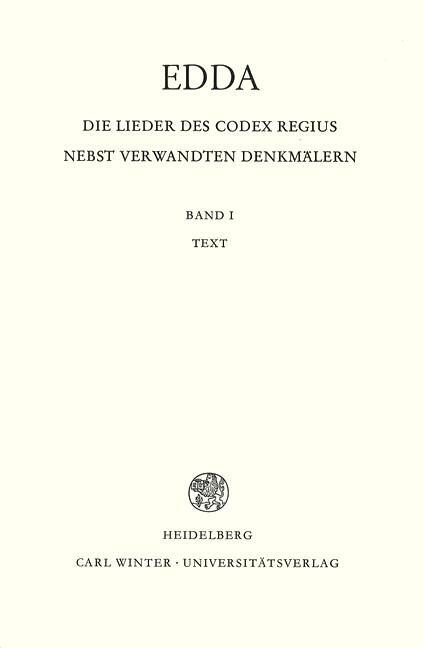 Cover: 9783825330804 | Edda. Die Lieder des Codex regius nebst verwandten Denkmälern 01. Text