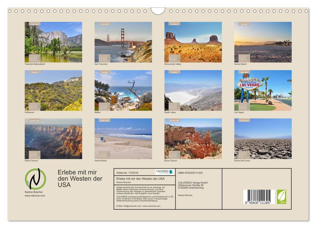 Bild: 9783435111305 | Erlebe mit mir den Westen der USA (Wandkalender 2025 DIN A3 quer),...