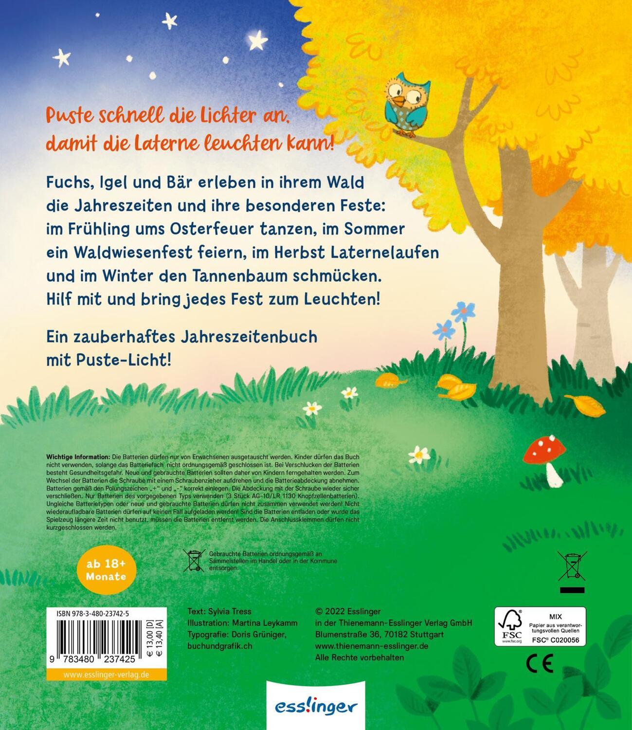 Rückseite: 9783480237425 | Mein Puste-Licht-Buch: Leuchte, leuchte durch das Jahr | Sylvia Tress