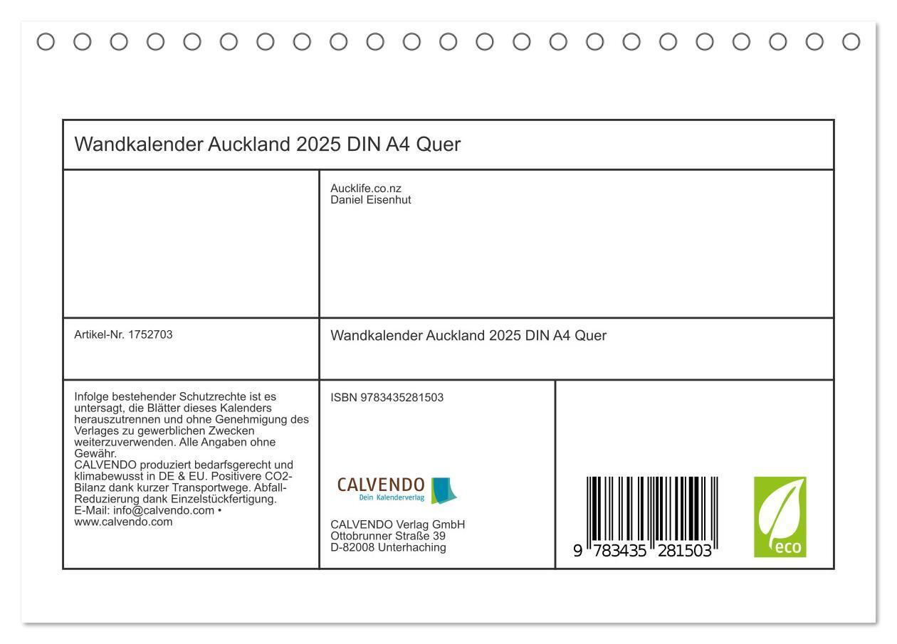 Bild: 9783435281503 | Wandkalender Auckland 2025 DIN A4 Quer (Tischkalender 2025 DIN A5...