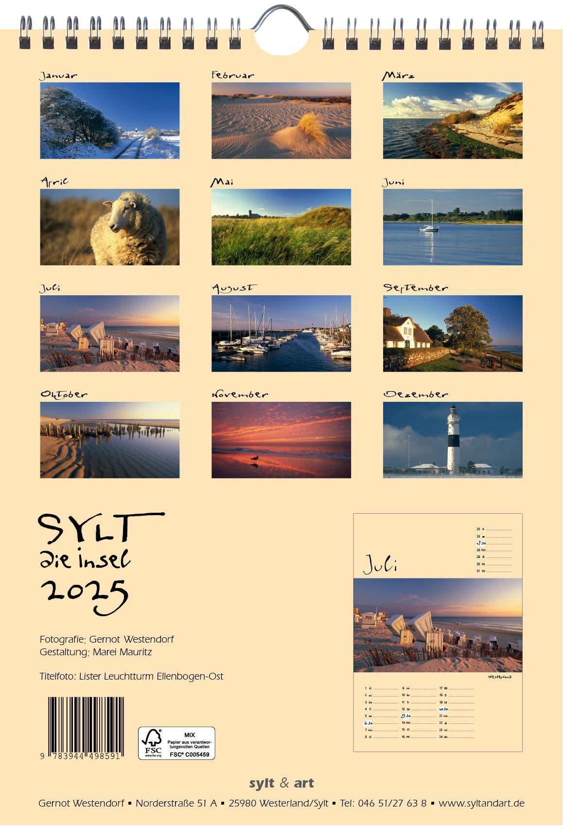 Bild: 9783944498591 | Sylt-die Insel 2025 A4 Kalender | Gernot Westendorf | Kalender | 2025