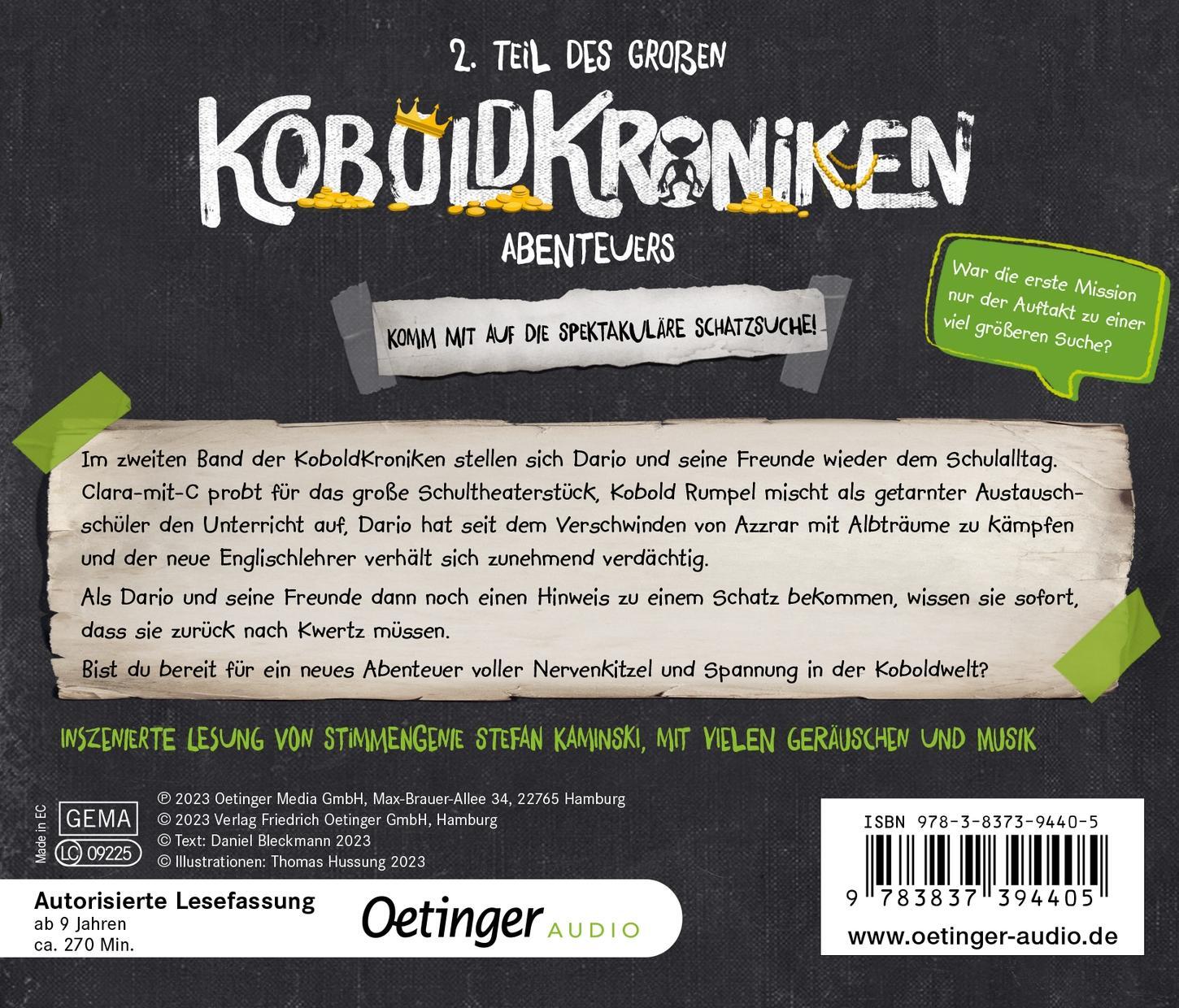 Rückseite: 9783837394405 | KoboldKroniken 2. Voll verschatzt! | Daniel Bleckmann | Audio-CD