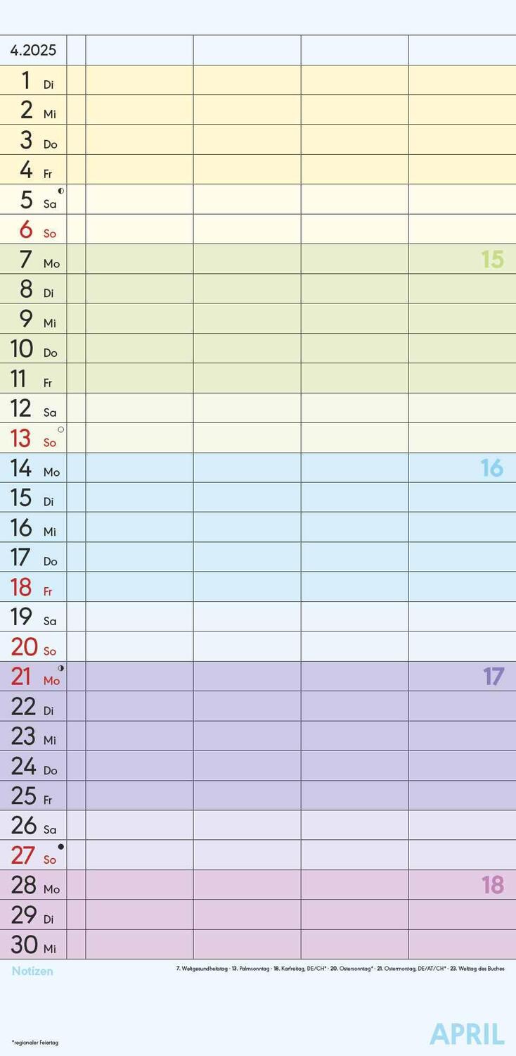 Bild: 4251732341336 | Familienplaner Farbenfroh mit 4 Spalten für 18 Monate 2025 -...