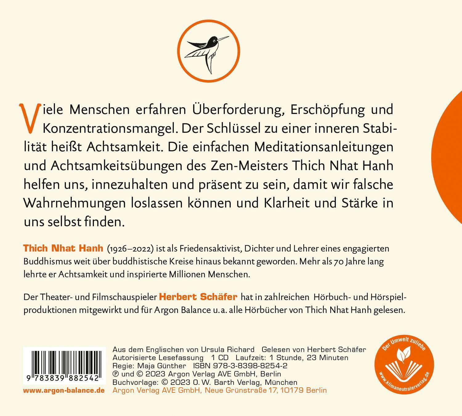 Rückseite: 9783839882542 | Einfach präsent | Thich Nhat Hanh | Audio-CD | Basics der Achtsamkeit