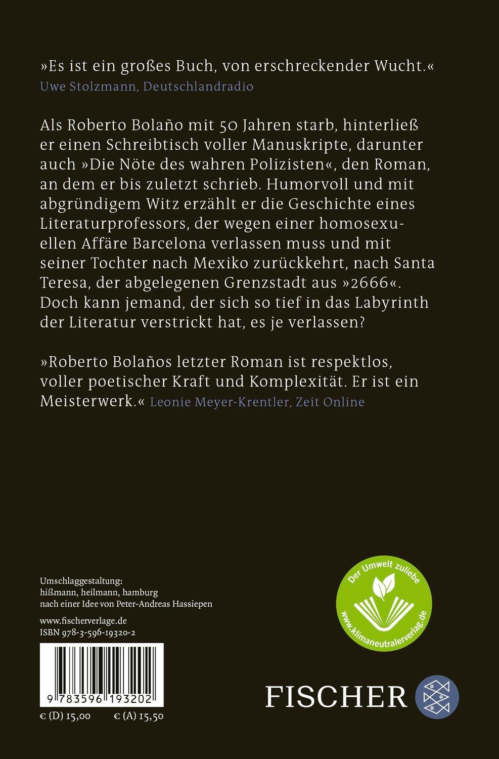 Rückseite: 9783596193202 | Die Nöte des wahren Polizisten | Roman | Roberto Bolaño | Taschenbuch