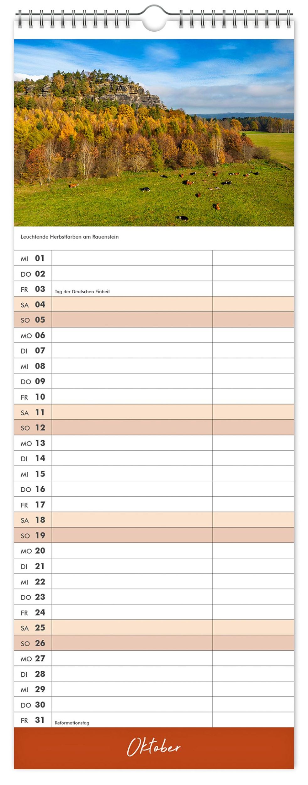 Bild: 9783910680739 | Küchenkalender Sächsische Schweiz 2025 | 15 x 40 cm weißes Kalendarium