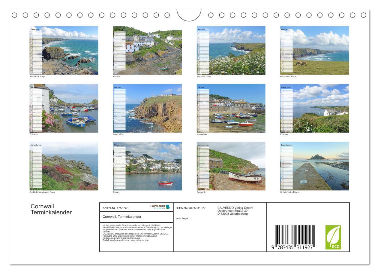 Bild: 9783435311927 | Cornwall. Terminkalender (Wandkalender 2025 DIN A4 quer), CALVENDO...