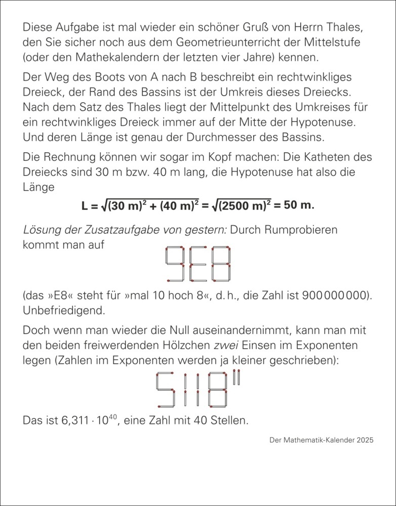 Bild: 9783840034466 | Der Mathematik-Kalender Tagesabreißkalender 2025 - Nachts teile ich...