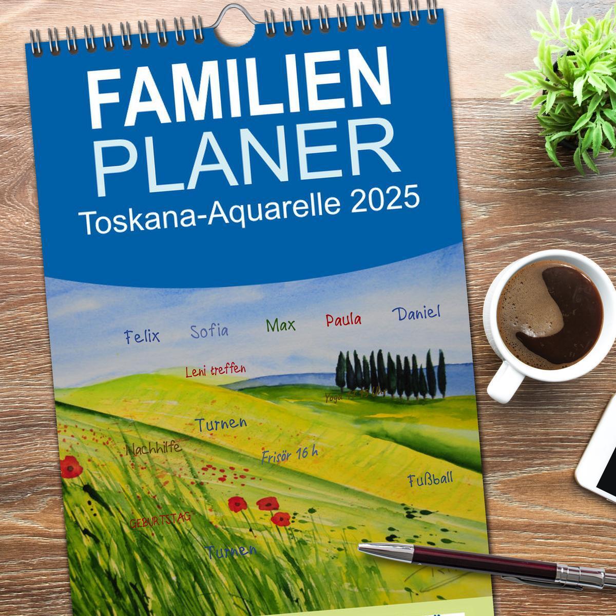 Bild: 9783457099001 | Familienplaner 2025 - Toskana-Aquarelle 2025 mit 5 Spalten...