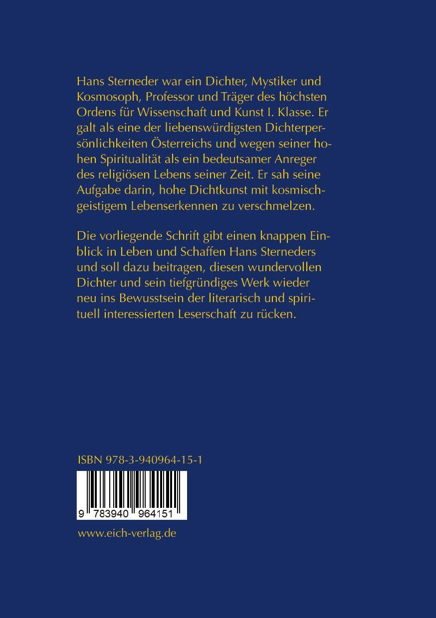 Rückseite: 9783940964458 | Hans Sterneder - Dichter und Mystiker | Thomas Eich | Taschenbuch