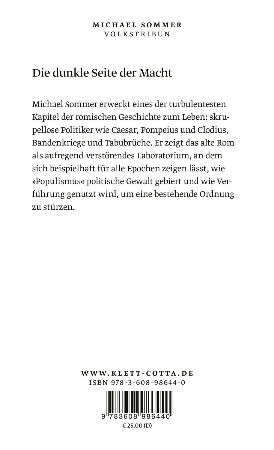 Rückseite: 9783608986440 | Volkstribun | Michael Sommer | Buch | 331 S. | Deutsch | 2023