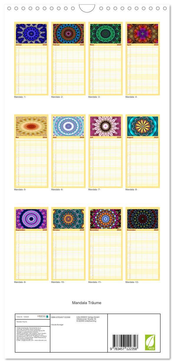 Bild: 9783457122358 | Familienplaner 2025 - Mandala Träume mit 5 Spalten (Wandkalender,...