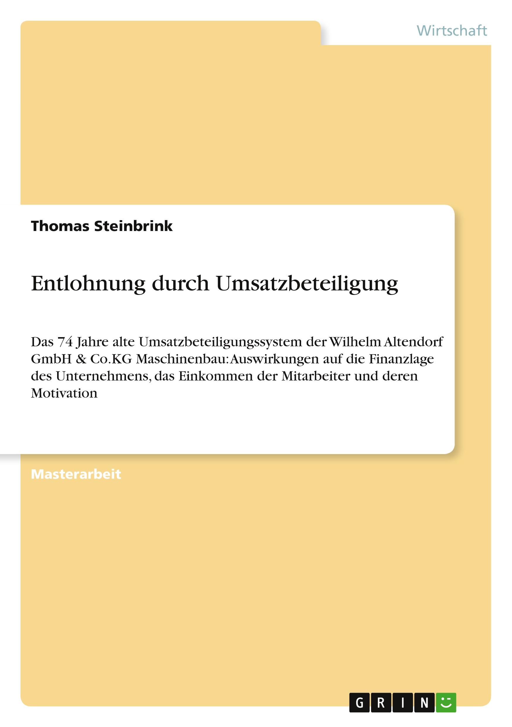 Cover: 9783640822089 | Entlohnung durch Umsatzbeteiligung | Thomas Steinbrink | Taschenbuch