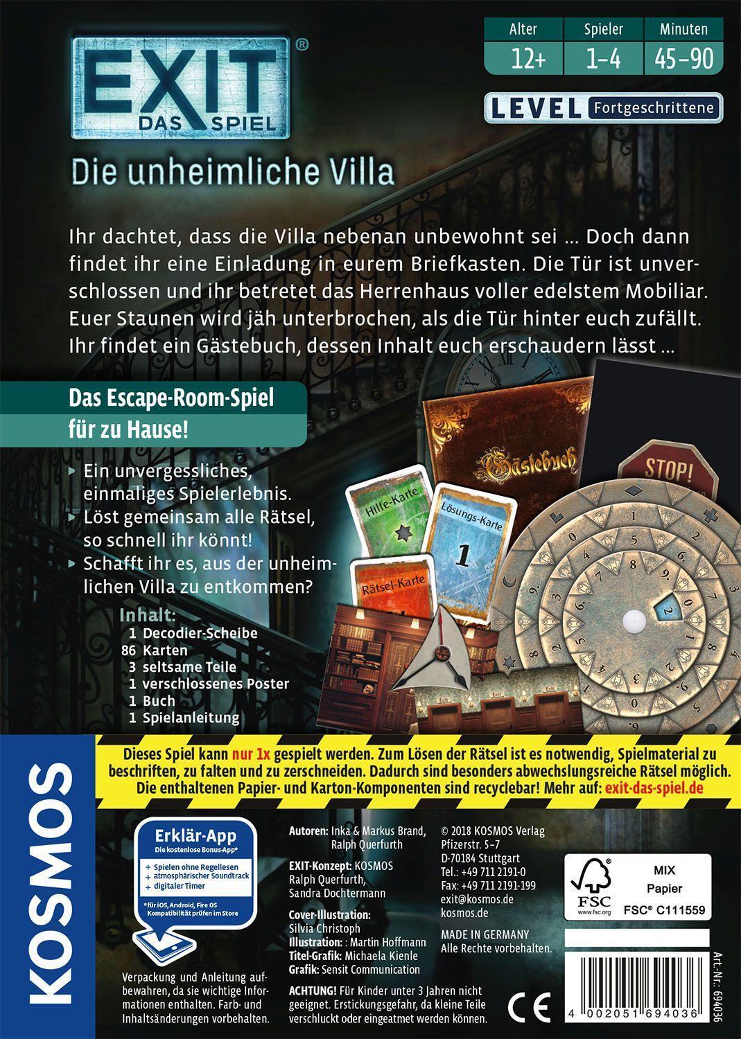 Bild: 4002051694036 | EXIT - Die unheimliche Villa | Exit - Das Spiel für 1 - 4 Spieler