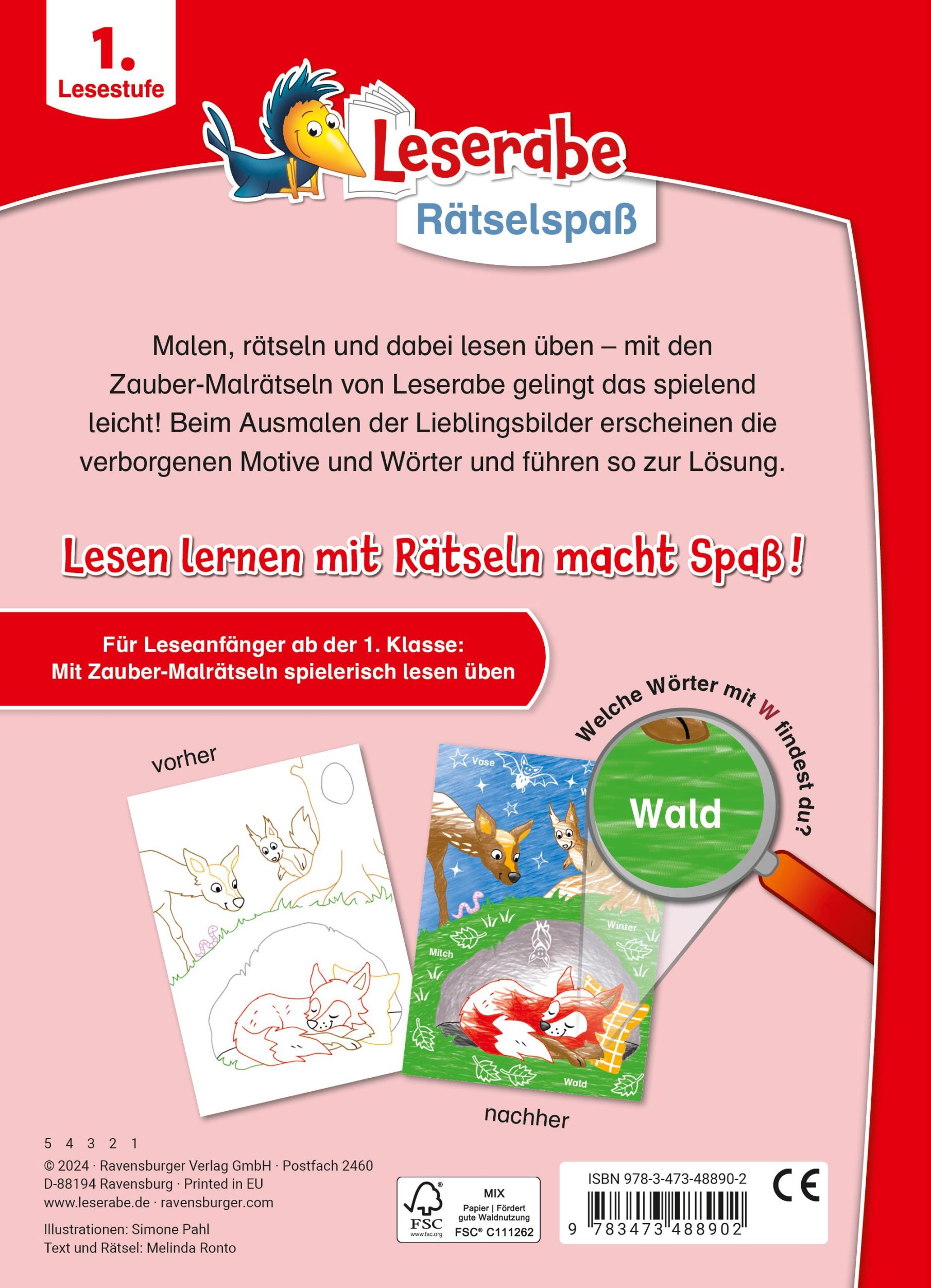 Rückseite: 9783473488902 | Ravensburger Leserabe Zauber-Malrätsel zum Lesenlernen: Im Wald (1....