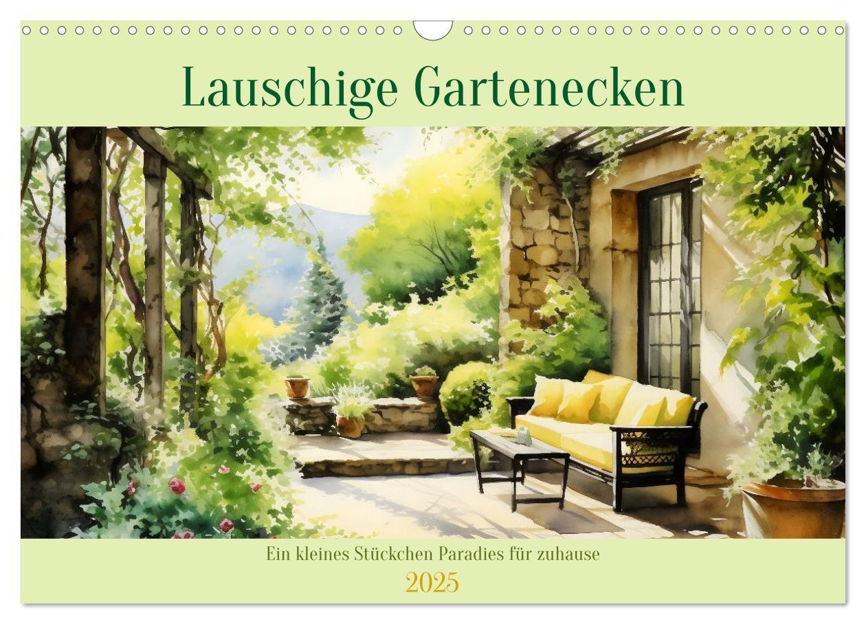 Cover: 9783383835346 | Lauschige Gartenecken (Wandkalender 2025 DIN A3 quer), CALVENDO...