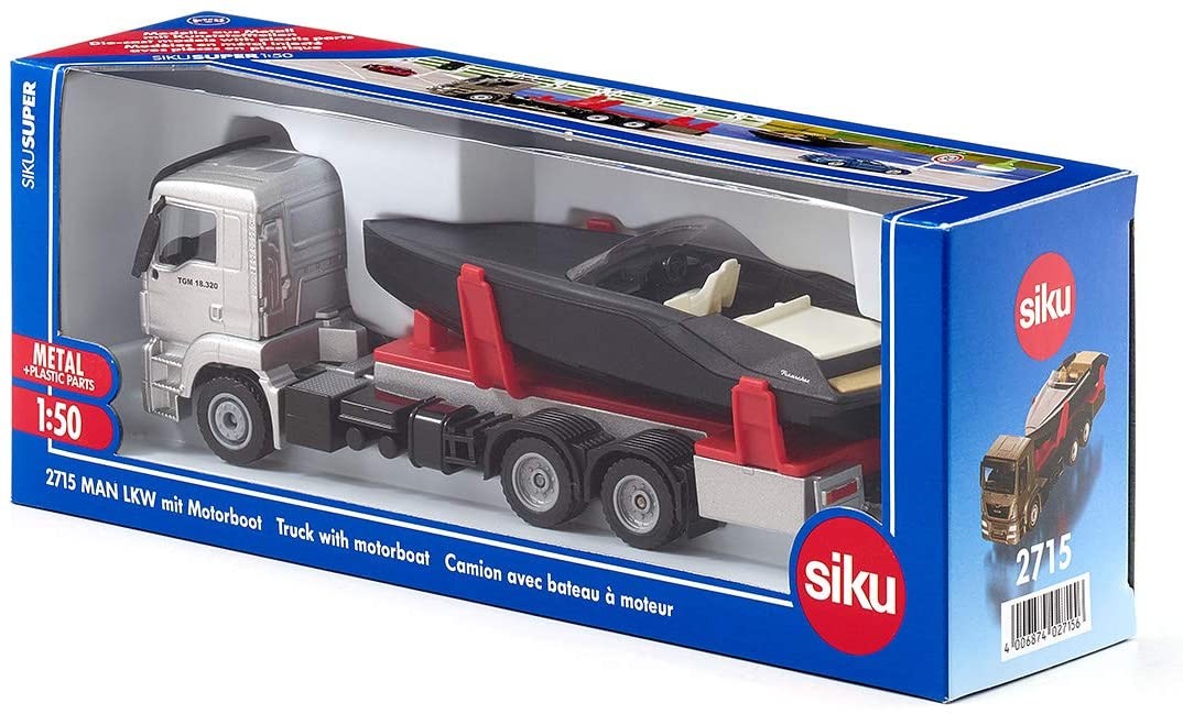 Cover: 4006874027156 | SIKU 2715 - LKW mit Motorboot, 1:50, Schwimmfähiges Spielzeugboot