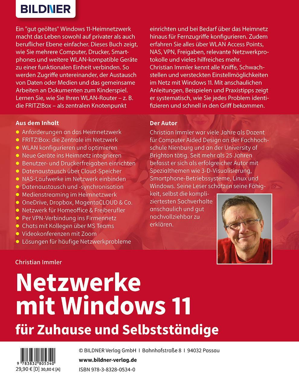 Rückseite: 9783832805340 | Netzwerke mit Windows 11 - für Zuhause und Selbstständige | Immler