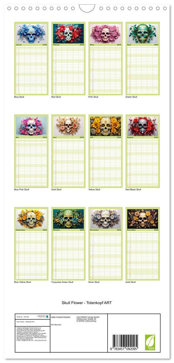 Bild: 9783457092095 | Familienplaner 2025 - Skull Flower - Totenkopf ART mit 5 Spalten...