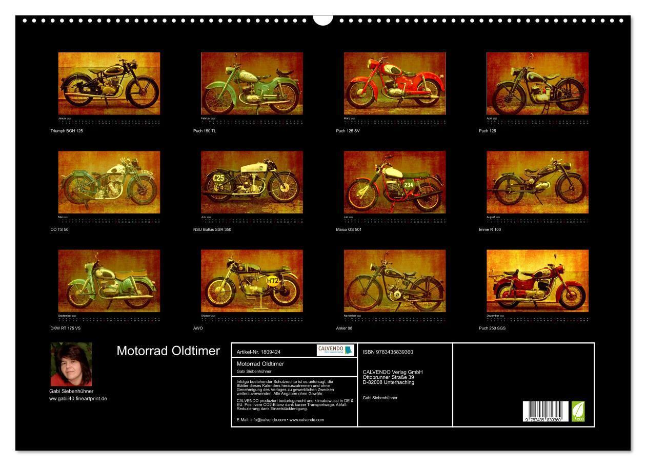 Bild: 9783435839360 | Motorrad Oldtimer (Wandkalender 2025 DIN A2 quer), CALVENDO...