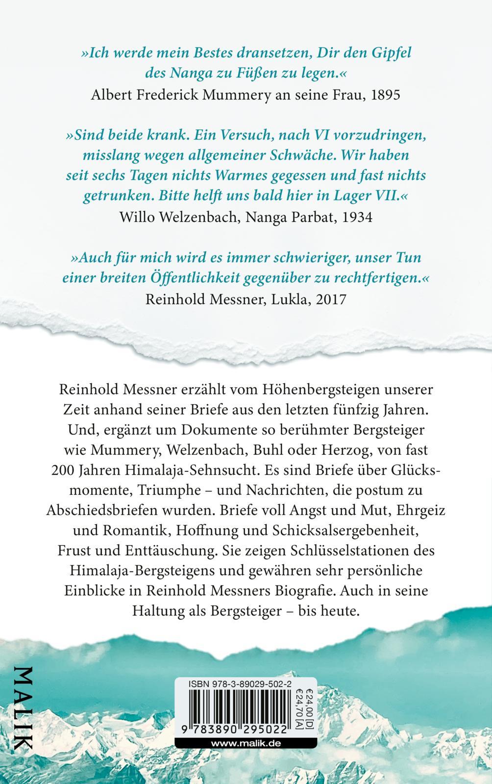 Rückseite: 9783890295022 | »Gehe ich nicht, gehe ich kaputt.« Briefe aus dem Himalaja | Messner