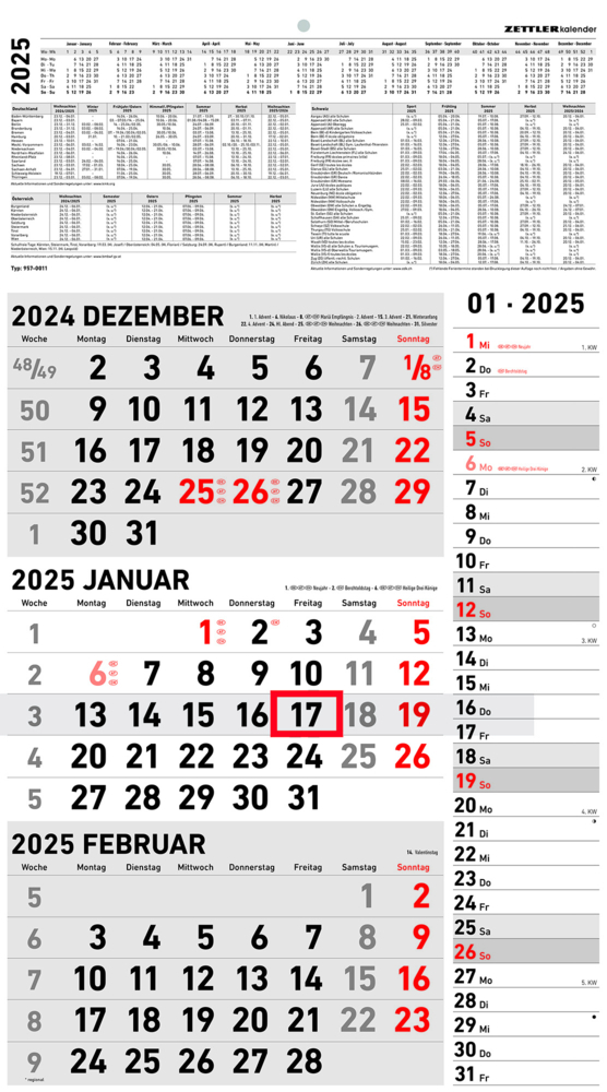 Cover: 4006928026128 | Zettler - 3-Monatskalender Kombi 2025, 33x45cm, Bürokalender mit...