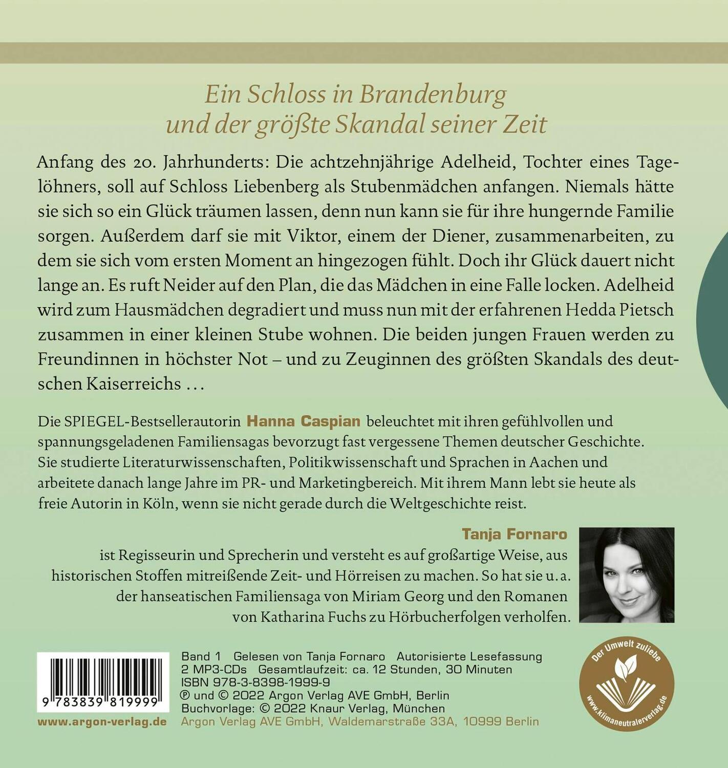 Rückseite: 9783839819999 | Schloss Liebenberg. Hinter dem hellen Schein. | Roman | Hanna Caspian