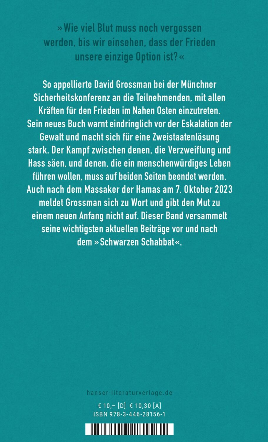 Bild: 9783446281561 | Frieden ist die einzige Option | David Grossman | Buch | 64 S. | 2024