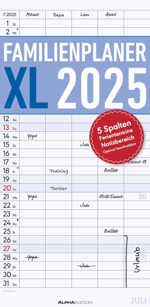 Cover: 4251732341299 | Alpha Edition - Familienplaner XL 2025 Familienkalender, 22x45cm,...